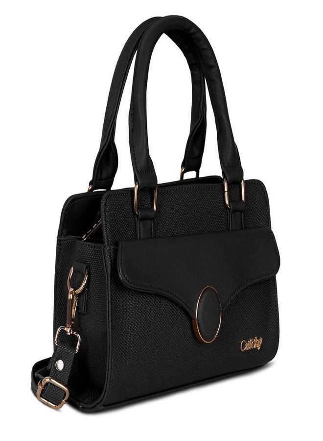 كاتشي حقيبة كتف نسائية أنيقة من الجلد الصناعي الأسود مع سحاب إغلاق - Image 2